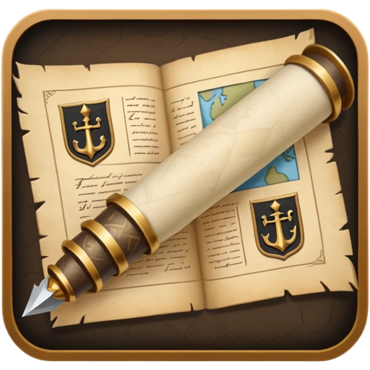 An icon featuring an ancient scroll, a quill, and a historical artifact like a shield or coin. The design includes a backdrop of old maps and timelines, symbolizing the study of past events and civilizations. Transparent background highlights the exploration of history. emoji