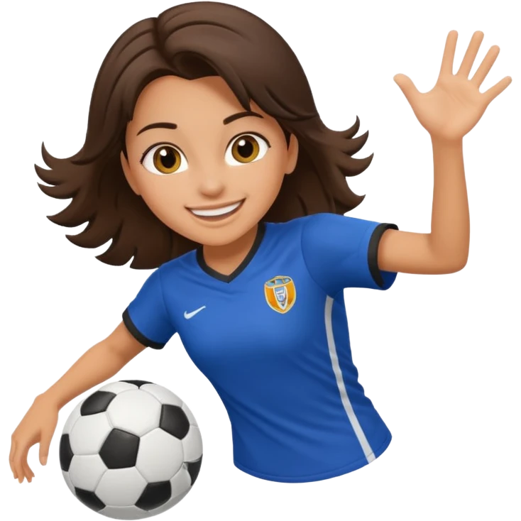 brunette soccer girl, smiling, in action emoji