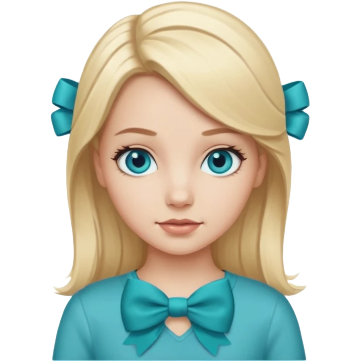 white girl with blond hair and teal bow emoji