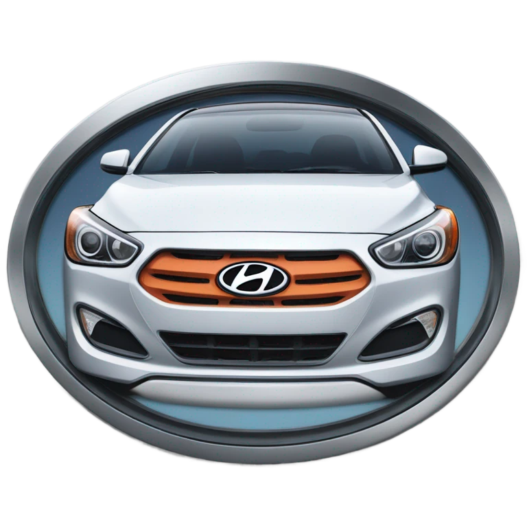 A highly detailed, photorealistic image of a Hyundai car emblem, stylized “H” enclosed in an oval shape emoji