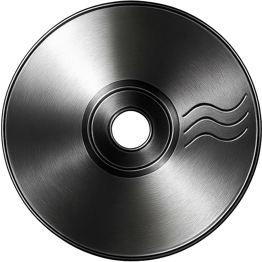 A minimalist CD disc with wave pattern, neon glowing effect, red color emoji