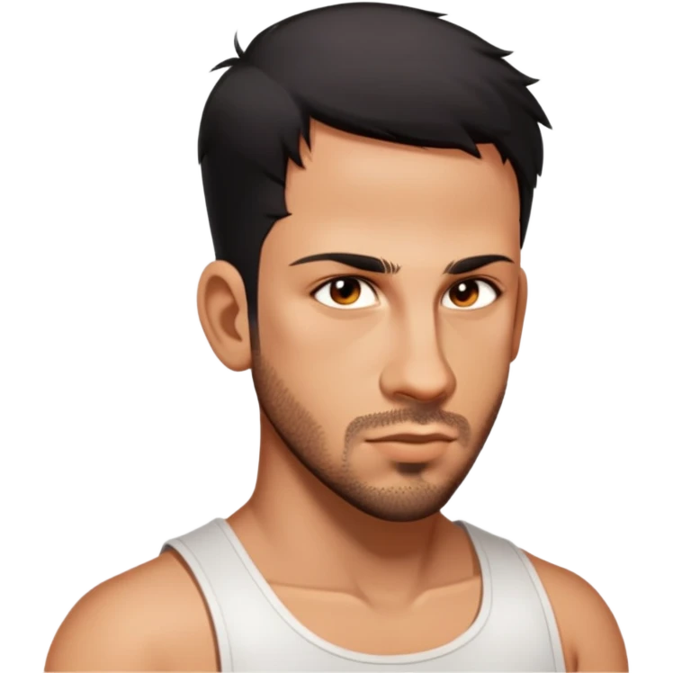 male, wearing a white tank top, brown  hair emoji