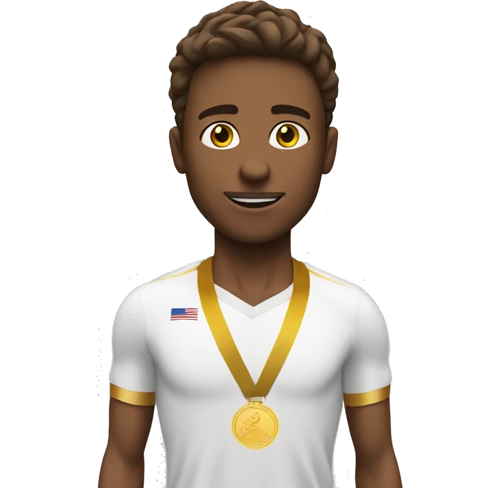 white marathon runner with brown hair and a golden medal around his neck  emoji