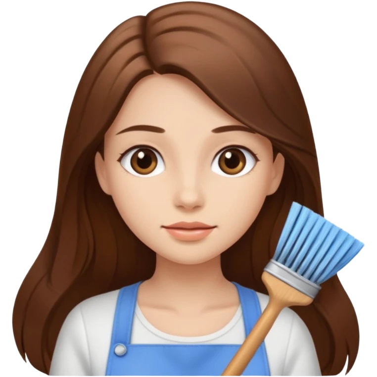 beautiful girl with long brown hair cleaning emoji