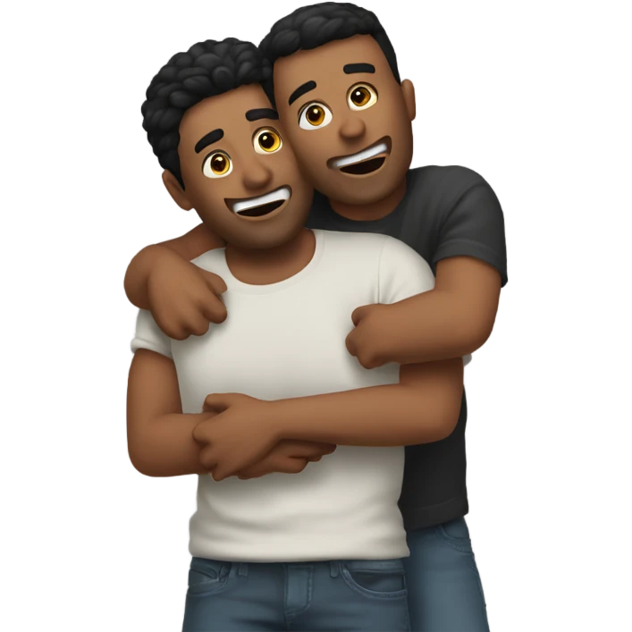 2 guys hugging with one mewing emoji