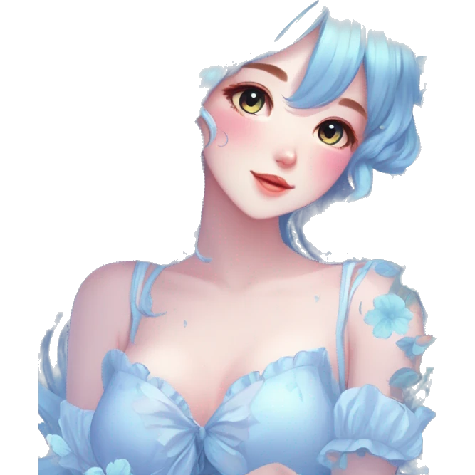 Gorgeous Shiny Pastel Blue Anime-Style Lady Butterflies flower petals leaves cottagecore fairycore pastelcore kawaii aesthetic trending style emoji