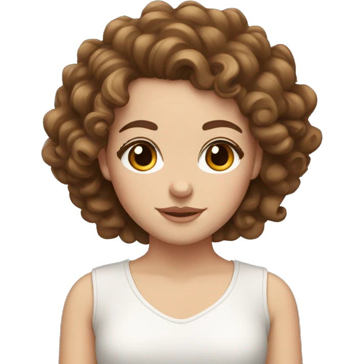 White girl with curly brown hair and brown eyes with lashes emoji