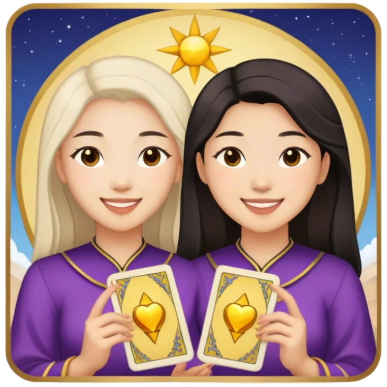 tarot card with two lesbeian asian girls emoji