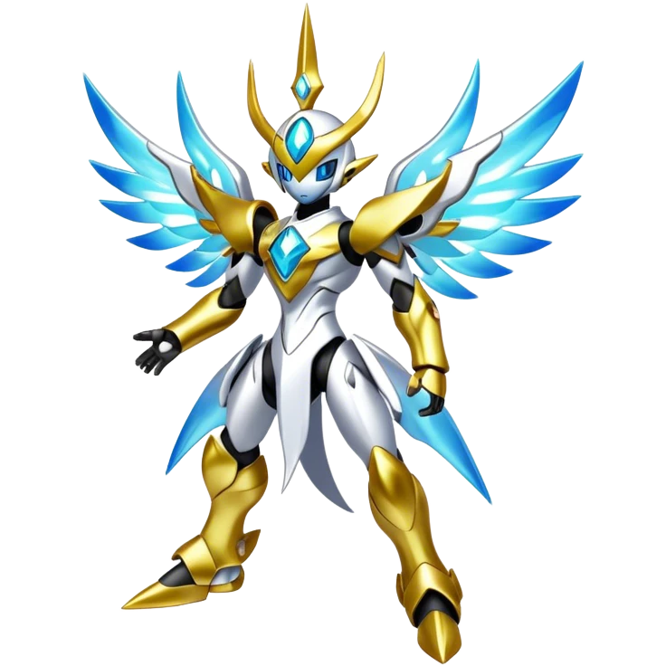 Shiny Futuristic Celestial Godly Fakemon-Pokemon-Digimon-Spectrobes-fusion, full body emoji