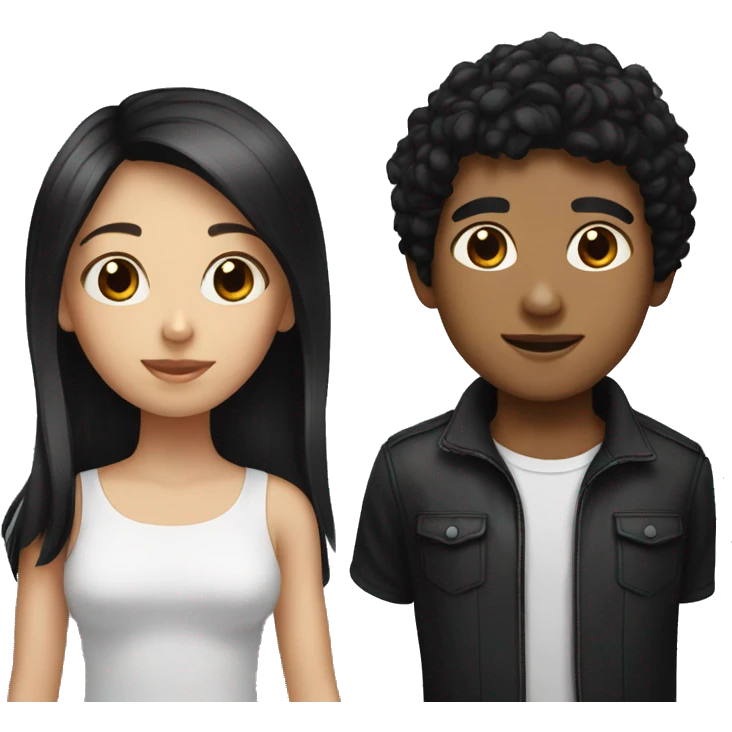 Girl with black hair and boy with black hair emoji
