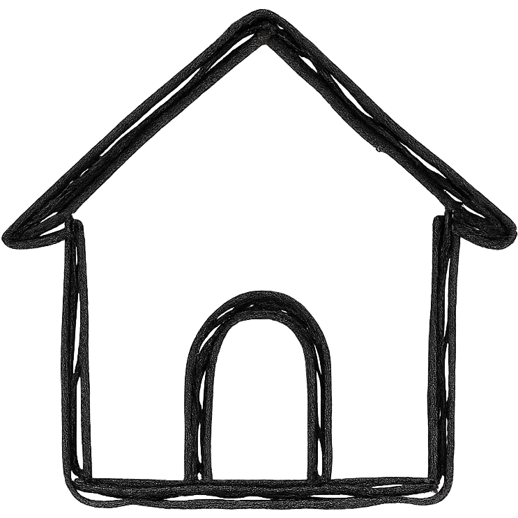 Create a simple home icon in hand drawn outline style with black lines, no fill, no text, transparent background. emoji