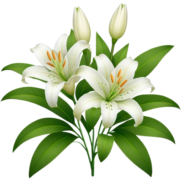 white lilies with green leaves emoji