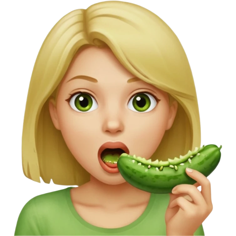 Girl mouth open. Cucumber going inter her mouth dirty blonde hair emoji