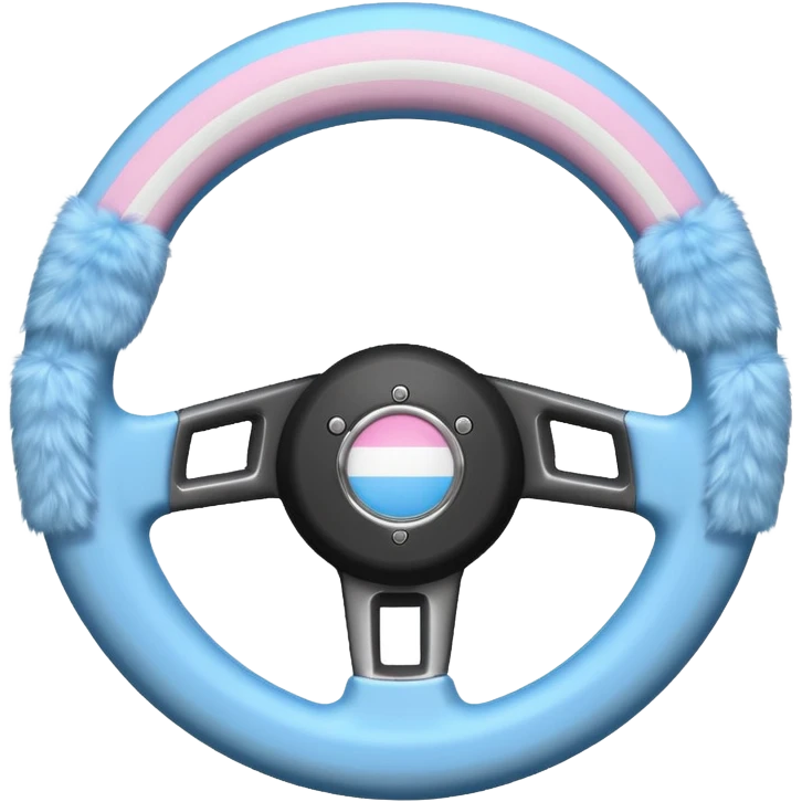 steering wheel with transgender pride flag colors, fluffy emoji