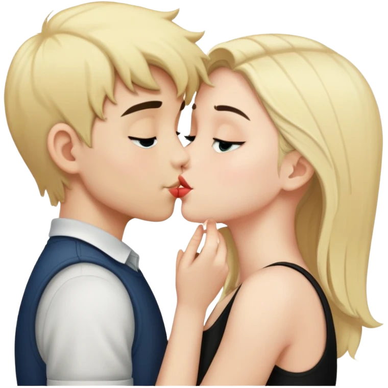 Blonde boy kissing black haired girl  emoji