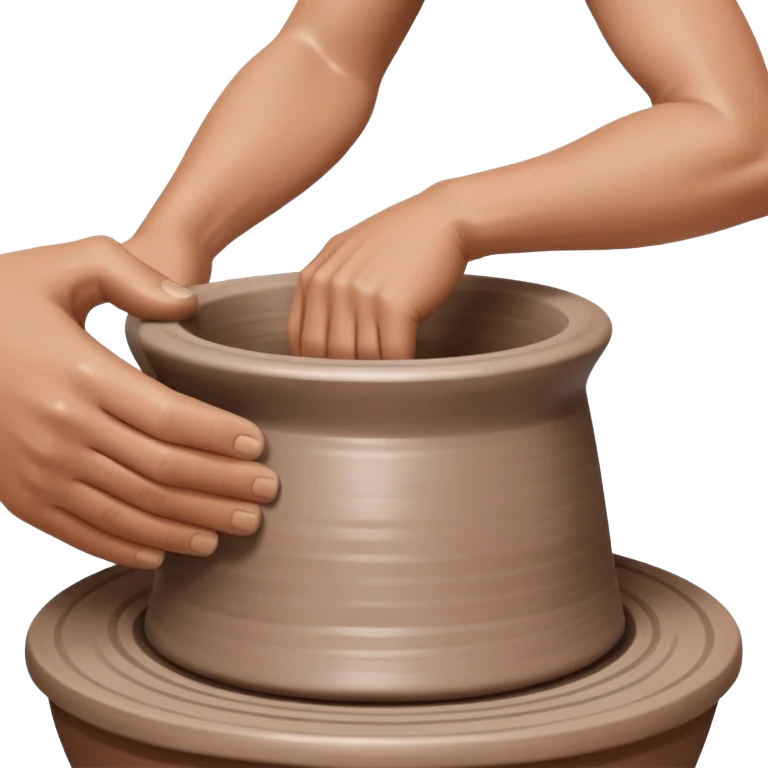 thumb pressing side of clay down onto a silver pottery wheel, thumb at the bottom of the clay, pottery gesture emoji
