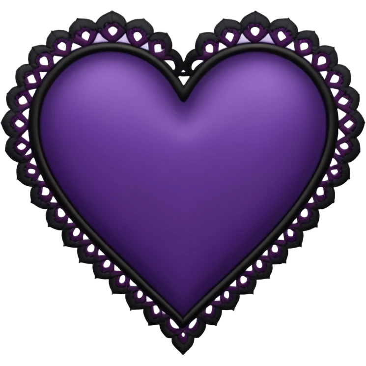 Dark purple gothuc heart, realistic black lace trim emoji
