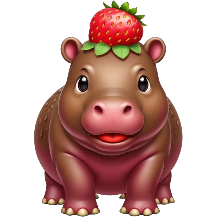 Liberian pygmy hippopotamus with a strawberry on its head. emoji