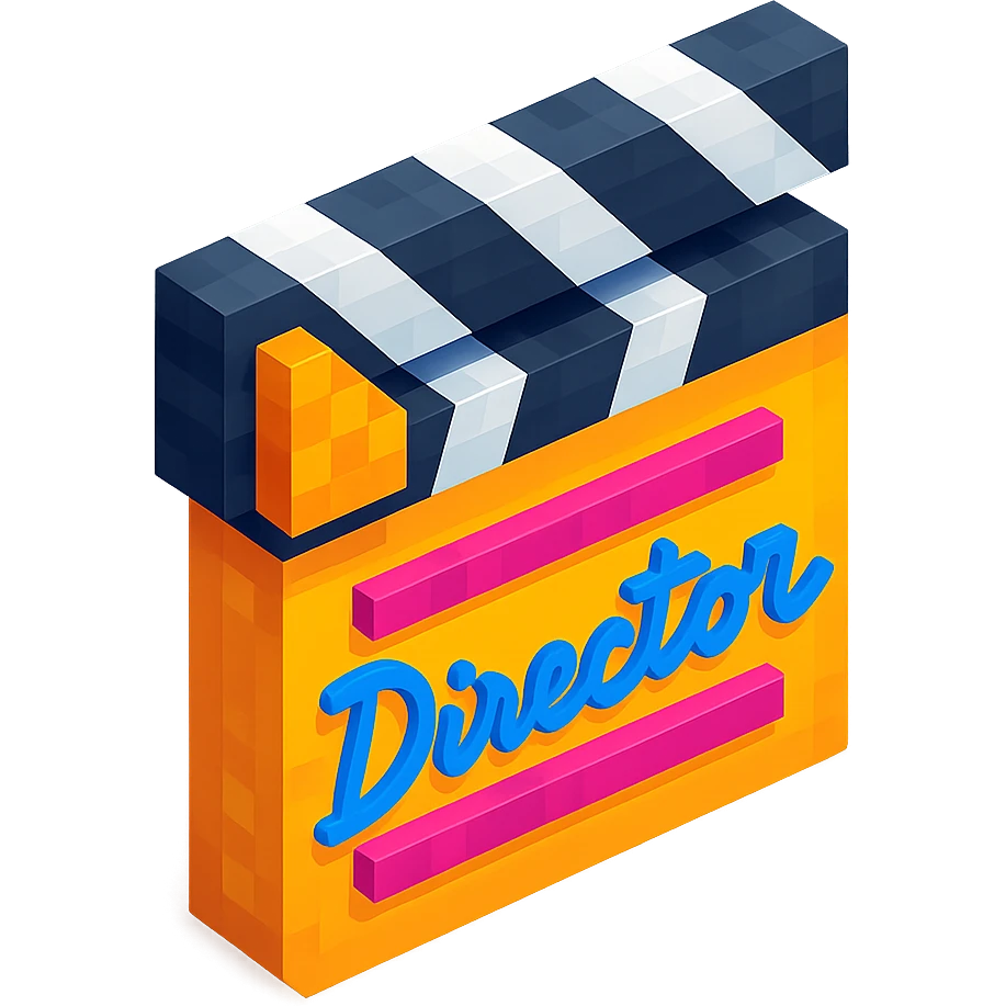 voxel style movie clapperboard with a bold director's signature, isometric view emoji