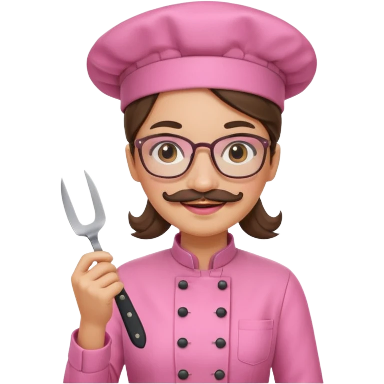 female italian chef, pink uniform, with mustace, wearing glasses, holding knife emoji