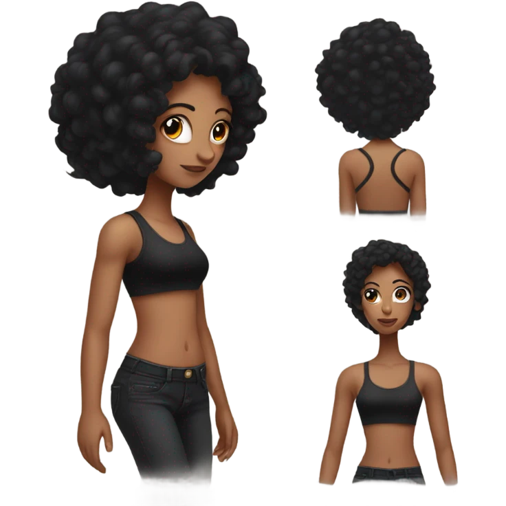 Girl with black hair and devil horns wearing a black tank top  emoji