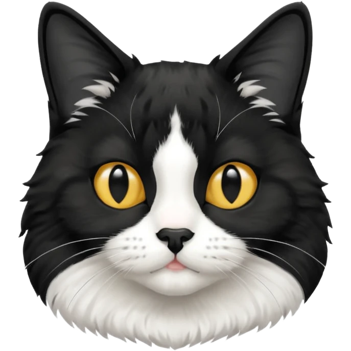 A tuxedo cat, top half body, a black mark near his mouth under the nose emoji