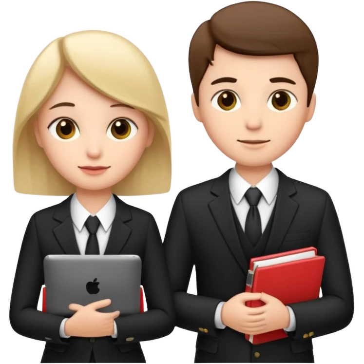 group of 5 colleagues with computer and copybooks emoji