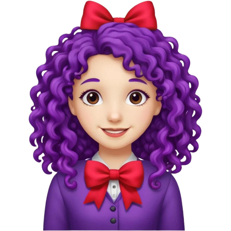 purple long curly haired girl with red bow emoji