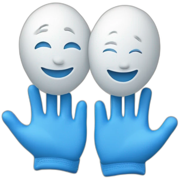 Deux personnages gants blancs souriants, il y a dessiné en bleu un signe mystérieux maçonnique bleu de deux équerres inversées.  emoji