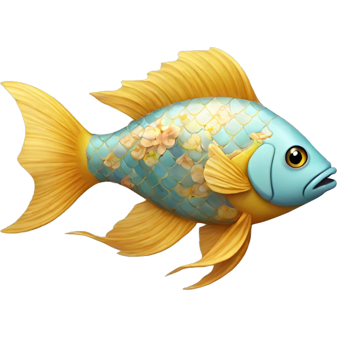 Golden fish with floral pattern on scales emoji