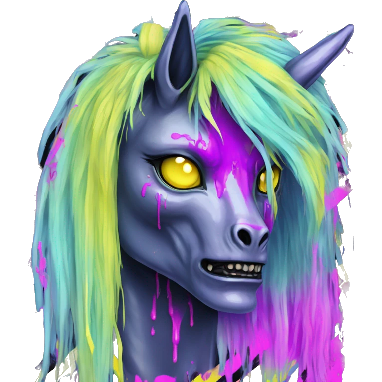 .Zombie_ Vaporwave black holographic oilslick zombie unicorn yellow caution tape graffiti Pegasus  emoji