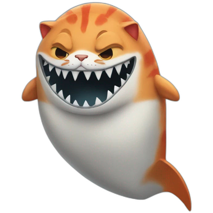 a red cat in a shark costume emoji