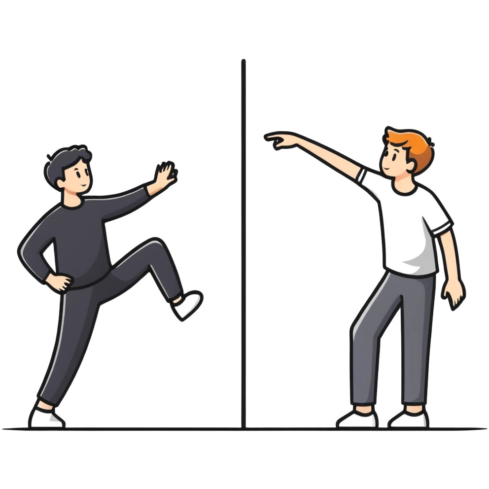 couple with contrasting attachment styles, one person leaning away (avoidant) and one person reaching toward them (approachable) emoji