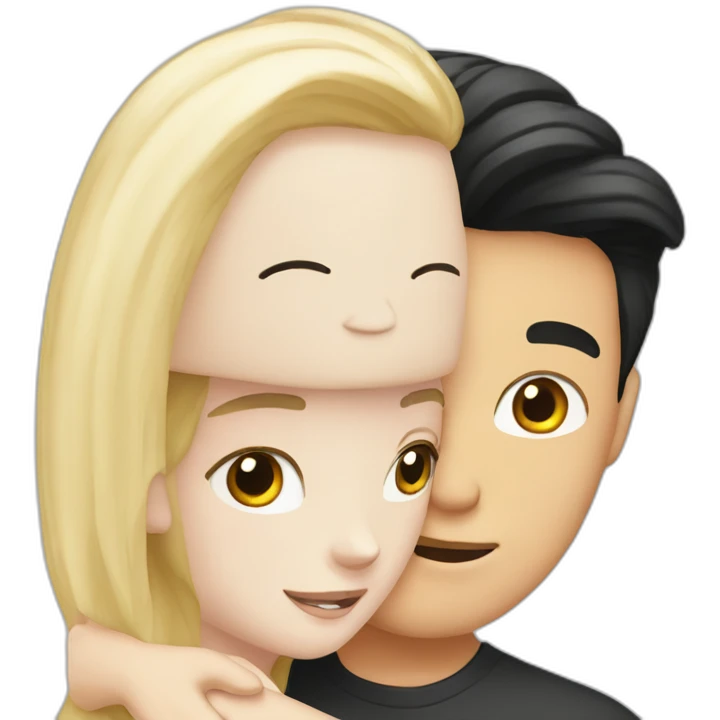 blond white girl hug white boy with black hair emoji