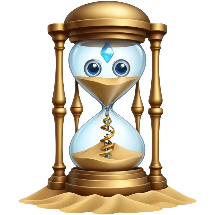 A timekeeping beast with eyes and an hourglass-shaped torso filled with enchanted sand that flows upward instead of down, surrounded by clockwork appendages that tick in rhythm with nearby life forces. emoji