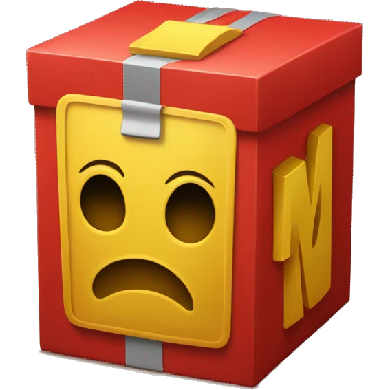 a red box with a yellow m on it and yellow handles on the top  emoji