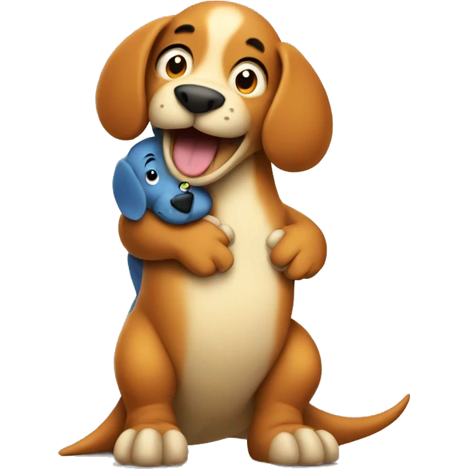 Dinosaur hugging a dog emoji