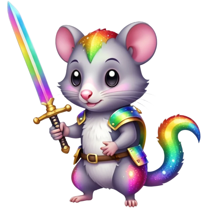 Colorful possum holding a sword with rainbow sparkles emoji