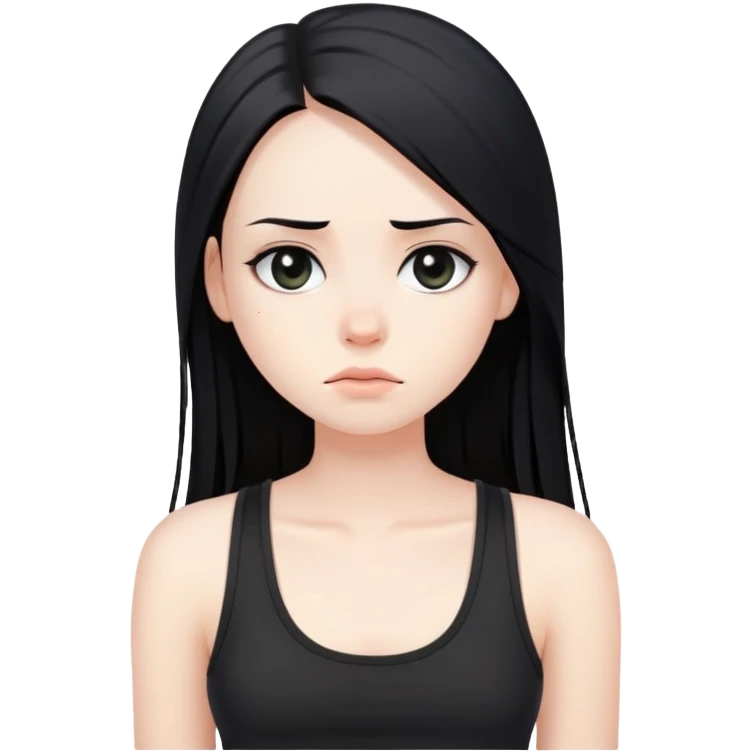 bored girl with long straight black hair, pale skin, dark eyes, black tank top emoji