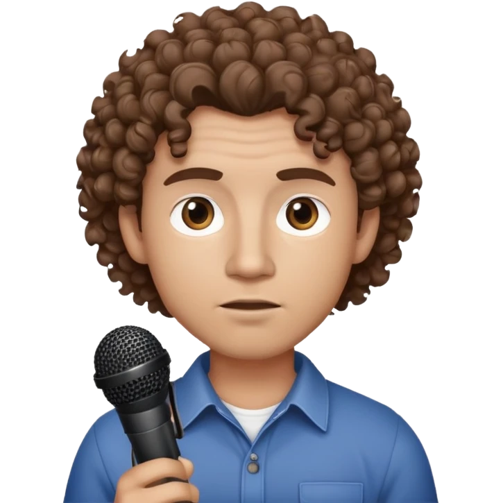 Reporter man with curly brown hair, no glasses, serious, and with a microphone emoji