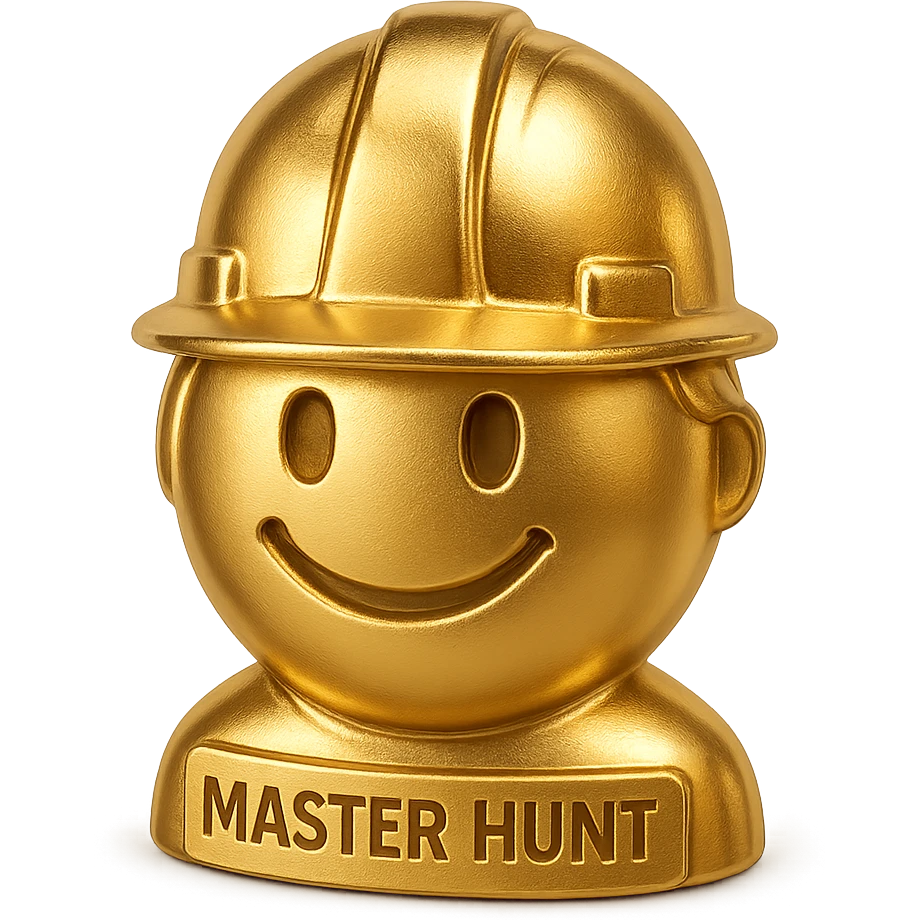 Create a realistic emoji character named Master Hunt. Helmet, The background should be transparent , for positive work culture. emoji