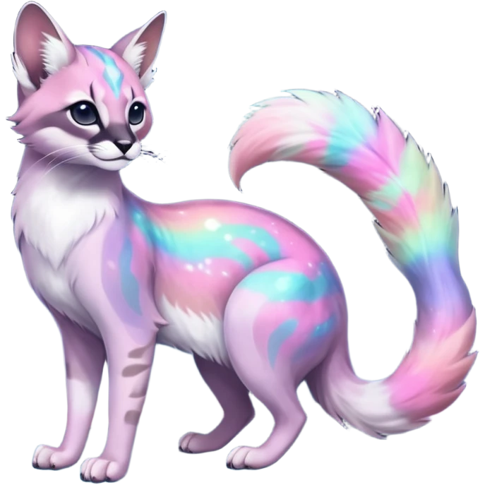 Colorful nebulae nebula starry galactical shiny tropical pale light fruity pastel white glorious iridescent divine exotic cute cool beautiful realistic antasy-caracal-civet-genet-sergal-vernid-Cacomistle-Trico-oncilla-animal-Fakémon-hybrid-fursona (full body) emoji