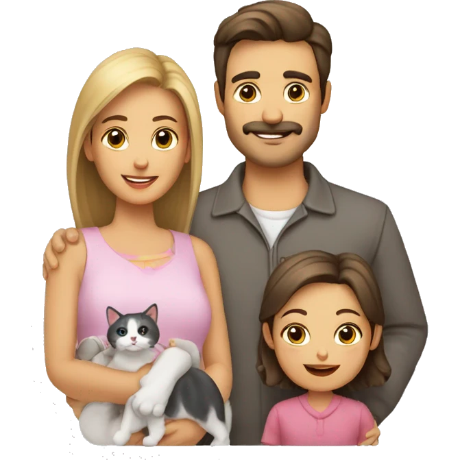 Familia de hombre mujer y un gato emoji