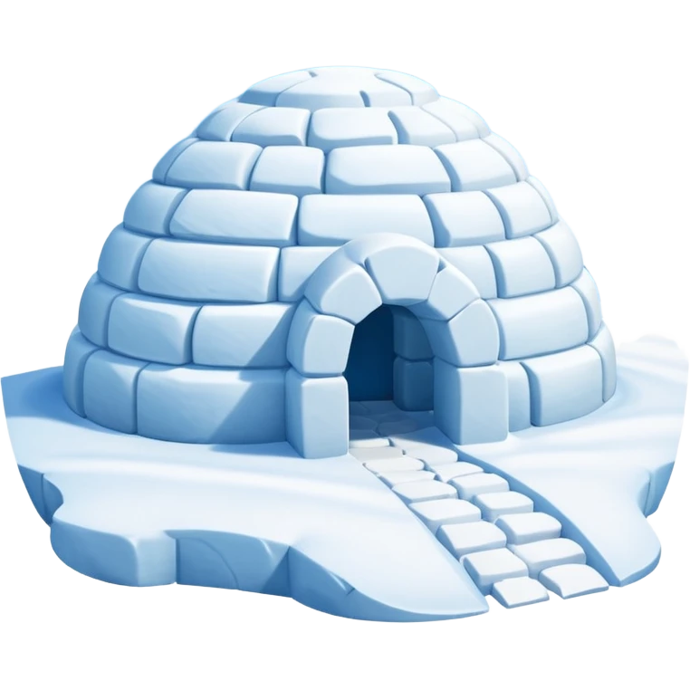 A traditional snow igloo on a vast snowy plain under a clear blue sky. Soft sunlight casts gentle shadows across the snow. The igloo has a small entrance tunnel and compacted snow blocks forming its dome. Realistic Arctic environment, crisp atmosphere, calm winter feeling. emoji