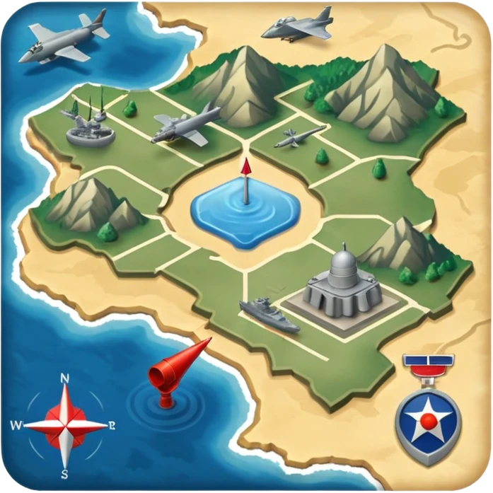 strategic military map with military objects emoji