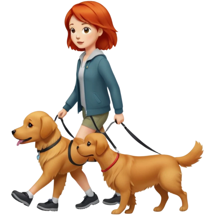 A girl with super short red hair walking a golden retriever emoji