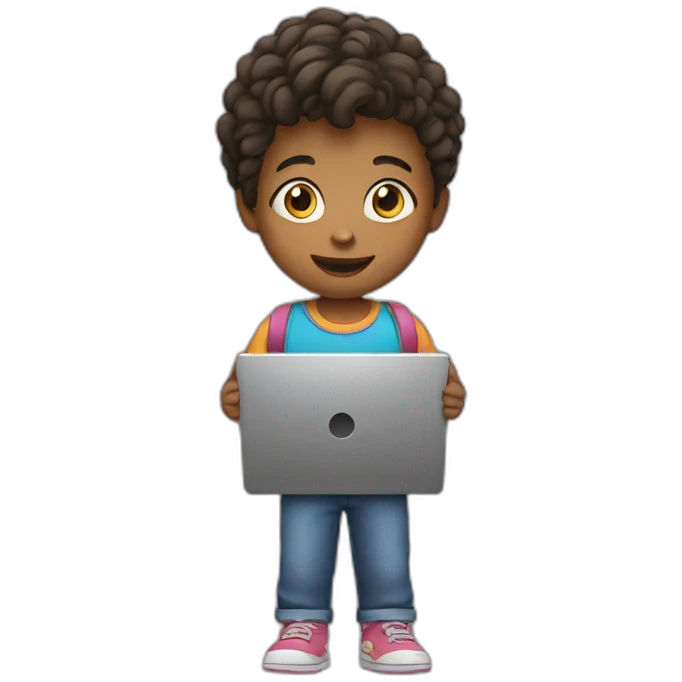 child with laptop in hands emoji