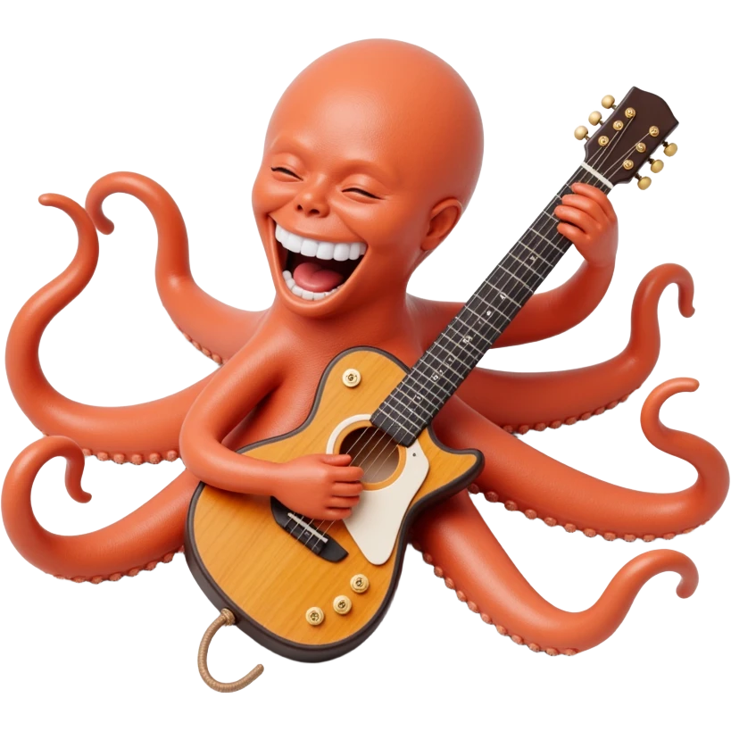 happy octopus with multiple arms playing guitar emoji