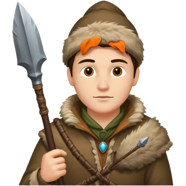 A hunter man wearing fur clothing and holding a stone spear.


















 emoji