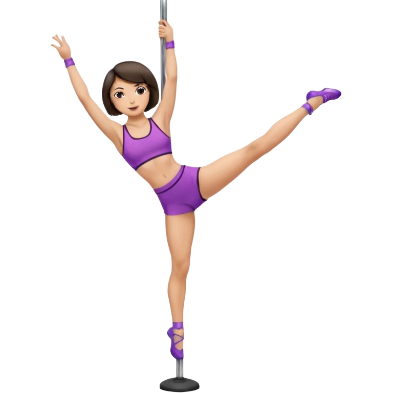 brunette with short hair (bob) and light skin pole dancing emoji